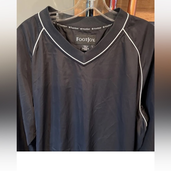 Footjoy Black Golf V-Neck Windbreaker Jacket Mens large Polyester White coat FJ - Picture 6 of 13